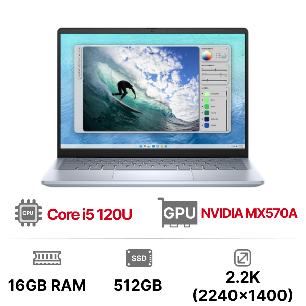 Laptop Dell Inspiron 14 N5440-C5U165W11IBD2 (Intel Core 5 processor 120U | 16GB | 512GB | MX570A 2GB | 14 inch 2.2K | Win 11 | Office | Xanh)