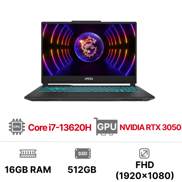 Laptop MSI Cyborg 15 A13UC-2082VN (i7-13620H| 16GB| 512GB| RTX3050 4GB| 15.6 FHD| Win11)