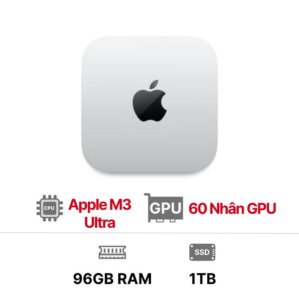 Mac Studio Chip Apple M3 Ultra 28‑core CPU 60‑core GPU 96GB 1TB - Chính hãng VN A