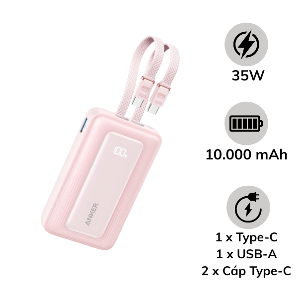 Pin sạc dự phòng Anker Zolo 10.000 mAh 35W tích hợp cáp sạc