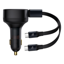 Tẩu sạc Oto 2 cổng Baseus Enjoyment Retractable kèm dây Type-C 33W